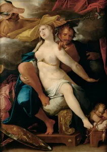 Venus and Mars warned by Mercury, ca 1586. Artist: Spranger, Bartholomeus (1546-1611) Venus and Mars warned by Mercury, ca 1586. Artist: Spranger, Bartholomeus (1546-1611)