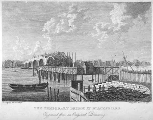 British Civil Engineering History Prints: View of Blackfriars Bridge under construction, London, c1762 (1775). Artist: RB Godfrey