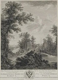 Russian Graphic Arts History Prints: View of Connetable Square from the Stone Bridge in Gatchina