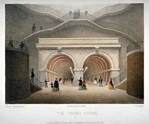 London Underground History Prints: View of the entrance to the Thames Tunnel, London, 1854. Artist: Jules Louis Arnout
