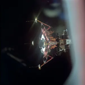 View of the Lunar Module from the Command Module, Apollo 11 mission, July 20, 1969 View of the Lunar Module from the Command Module, Apollo 11 mission, July 20, 1969