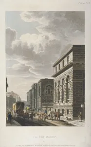 Horse Drawn Vehicles UK Prints: View of Old Bailey, looking north, City of London, 1814. Artist: Rudolph Ackermann