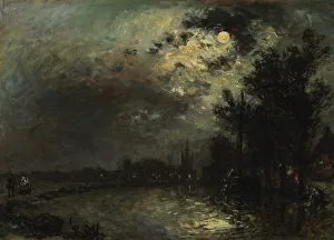 Museum Boijmans Van Beuningen Collection Prints: View on Overschie in Moonlight, 1872. Artist: Jongkind, Johan Barthold (1819-1891)