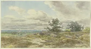 Prints of View over a plain, sawn-off tree trunks lying in the foreground, c1850-1905 Anton Burger Prints: Anton Burger Print: A plain landscape with sawn tree trunks