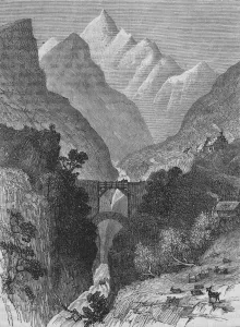 Monochrome Engraving Prints: View in the Pyrenees, c1880