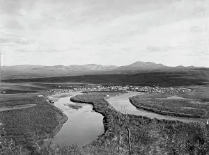 View of town, mountains and streams print (c1900-1930)