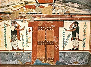 Wall in the Tomb of the Augurs (Tomba degli Auguri) at Tarquinia, Italy, (1928). Creator: Unknown Wall in the Tomb of the Augurs (Tomba degli Auguri) at Tarquinia, Italy, (1928). Creator: Unknown