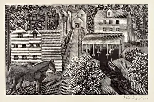 Black And White Farm Scene Prints: The Water Mill, c1935. Creator: Eric Ravilious