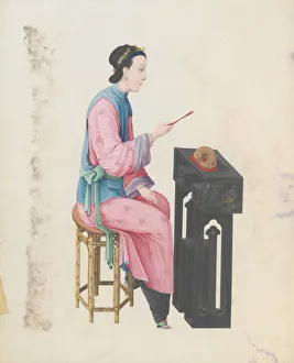 Late 18th Century Watercolour Print of Mu Yu Player
