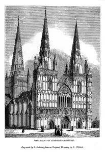 West front of Lichfield Cathedral, 1843. Artist: J Jackson West front of Lichfield Cathedral, 1843. Artist: J Jackson