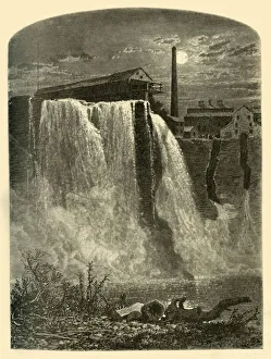 Prints of West Side, Upper Falls of the Genesee, 1874. Waterfalls on the Genesee River at Rochester, New York State, USA Rochester Prints: West Side, Upper Falls of the Genesee, 1874 Print