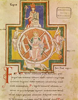 The Wheel of Fortune (Rota Fortunae) from Carmina Burana, ca 1230. Artist: Anonymous The Wheel of Fortune (Rota Fortunae) from Carmina Burana, ca 1230. Artist: Anonymous