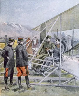 Wilbur Wright showing the King of Spain how is plane operates, from Petit Journal pub Wilbur Wright showing the King of Spain how is plane operates, from Petit Journal pub