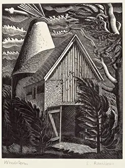 Print of a rural landscape with stormy weather, 1926