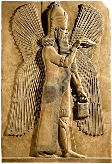Winged genie. Detail of a relief from the palace of Assyrian king Sargon II, 722-705 BC. Artist: Assyrian Art Winged genie. Detail of a relief from the palace of Assyrian king Sargon II, 722-705 BC. Artist: Assyrian Art