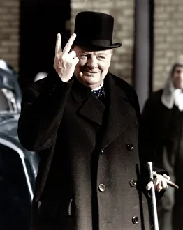 Winston Churchill making his famous V for Victory sign, 1942 Winston Churchill making his famous V for Victory sign, 1942