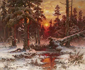 Realism Fine Art Images Prints: Winter sunset in a Pine Forest, 1898
