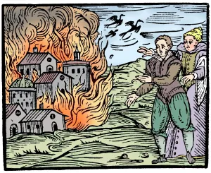 Witches destroying a house by fire - Swabia, 1533 Witches destroying a house by fire - Swabia, 1533
