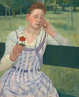 Woman with a Red Zinnia, 1891. Creator: Mary Cassatt Woman with a Red Zinnia, 1891. Creator: Mary Cassatt