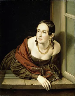 Woman at a window, 1841. Artist: Tropinin, Vasili Andreyevich (1776-1857) Woman at a window, 1841. Artist: Tropinin, Vasili Andreyevich (1776-1857)