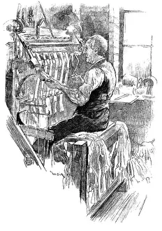 British Textile Industry Prints: Work at an old handloom stocking-frame, Leicester, 1890. Creator: Unknown