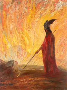Wotans Farewell and Magic Fire. Artist: Hendrich, Hermann (1854-1931) Wotans Farewell and Magic Fire. Artist: Hendrich, Hermann (1854-1931)