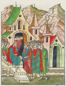 Yaropolk of Kiev calls his brothers to reconcile. (From the Illuminated Compiled Chronicle), Second Artist: Anonymous Yaropolk of Kiev calls his brothers to reconcile. (From the Illuminated Compiled Chronicle), Second Artist: Anonymous