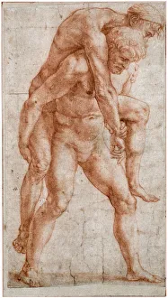 Young Man Carrying an Old Man on His Back (Aeneas and Anchises), ca 1514. Artist: Raphael (1483-1520) Young Man Carrying an Old Man on His Back (Aeneas and Anchises), ca 1514. Artist: Raphael (1483-1520)
