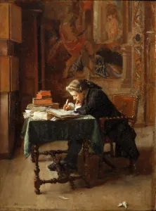 Young Man Writing. Artist: Meissonier, Ernest Jean Louis (1815-1891) Young Man Writing. Artist: Meissonier, Ernest Jean Louis (1815-1891)
