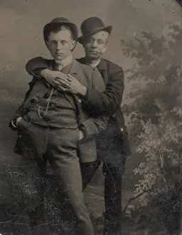Two Young Men, One Embracing the Other, 1880s. Creator: Unknown Two Young Men, One Embracing the Other, 1880s. Creator: Unknown