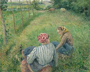 Young Peasant Girls Resting in the Fields near Pontoise, 1882. Creator: Camille Pissarro Young Peasant Girls Resting in the Fields near Pontoise, 1882. Creator: Camille Pissarro