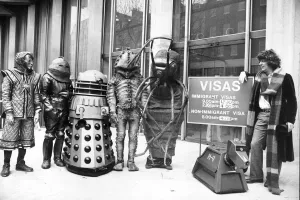 Tom Baker as Dr Who with K-9 at US Embassy Print 1978