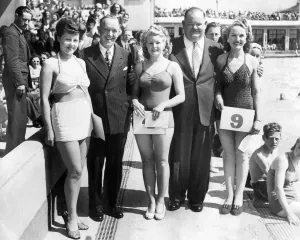 Laurel And Hardy Prints: Laurel and Hardy Print at Morecambe Bathing Beauty Contest 1947