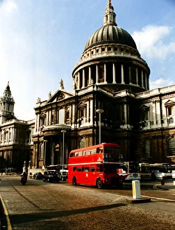St Pauls Cathedral with red London double decker bus St Pauls Cathedral with red London double decker bus