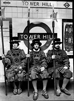 Student Beefeaters on the Underground at Tower Hill station Student Beefeaters on the Underground at Tower Hill station