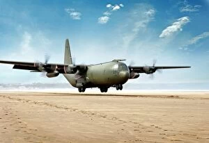 Images Dated 24th May 2006: C-130 Mk3 Hercules Transport Aircraft landing at Saunton Sands air strip