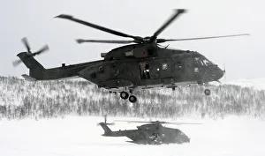 Two Commando Helicopter Force Merlin Mk3 helicopters on exercise in northern Norway Two Commando Helicopter Force Merlin Mk3 helicopters on exercise in northern Norway
