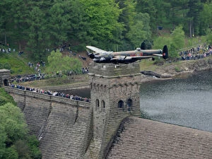 Royal Air Force Collection: Dambuster Lancaster Soars Again Over the Derwent Valley Dam