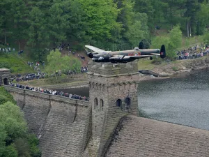 Dambuster Lancaster Soars Again Over the Derwent Valley Dam Dambuster Lancaster Soars Again Over the Derwent Valley Dam