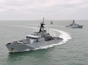 HMS Tyne Makes a Sharp Turn on Exercise with Fishery Protection Squadron Exercise HMS Tyne Makes a Sharp Turn on Exercise with Fishery Protection Squadron Exercise