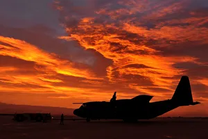 RAF Hercules C-130J at Sunrise in the Falkland Islands RAF Hercules C-130J at Sunrise in the Falkland Islands