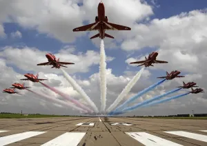 Red Arrows Prints: Low Level Flypast Print - RAF Scampton