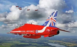 Prints of Red 6 of the world famous air display team the Red Arrows is pictured during a transit flight from Denmark back to the UK, after a display at Gilze Rijen World War I Prints: RAF Red Arrows Print: Red 6 in Transit