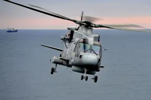 Royal Navy Merlin Helicopter Takes Off from RFA Argus Royal Navy Merlin Helicopter Takes Off from RFA Argus