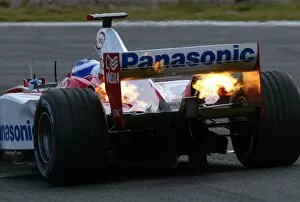 Images Dated 4th February 2003: Formula One Testing: Olivier Panis Toyota TF103 spits flames from the exhausts