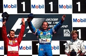 Images Dated 12th June 2001: Formula One World Championship: An emotion charged podium: Michael Schumacher second in his home