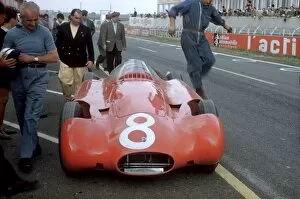 Images Dated 24th May 2005: Reims, France. 29th June - 1st July: A Streamline Maserati 250F is prepared in the pits
