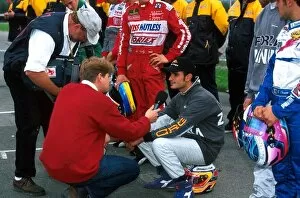Images Dated 25th September 2001: World Karting Championship: Winner of race two Viantonio Liuzzi being interviewed before the start