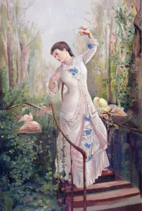 A 19Th Century Woman In A Garden With Turtledoves. After The Painting La T A 19Th Century Woman In A Garden With Turtledoves. After The Painting La T