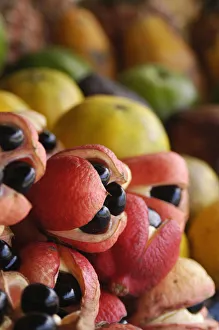 Ackees And Other Fruits For Sale On Stall, Negril, Jamaica Ackees And Other Fruits For Sale On Stall, Negril, Jamaica